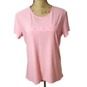 Adidas Womens Logo T-Shirt Sz M Peach Short Slv Fairy Athletic Casual Workout